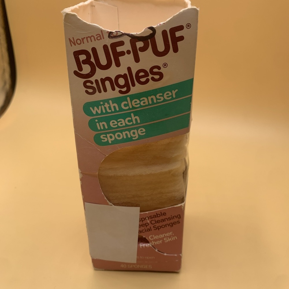 Vintage 32 Pack BUF PUF Singles Normal To Dry Skin Deep Clean Facial Sponges